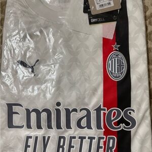 NWT! Puma Women's White, red, gray, black Soccer Jersey AC Milan. Size Medium